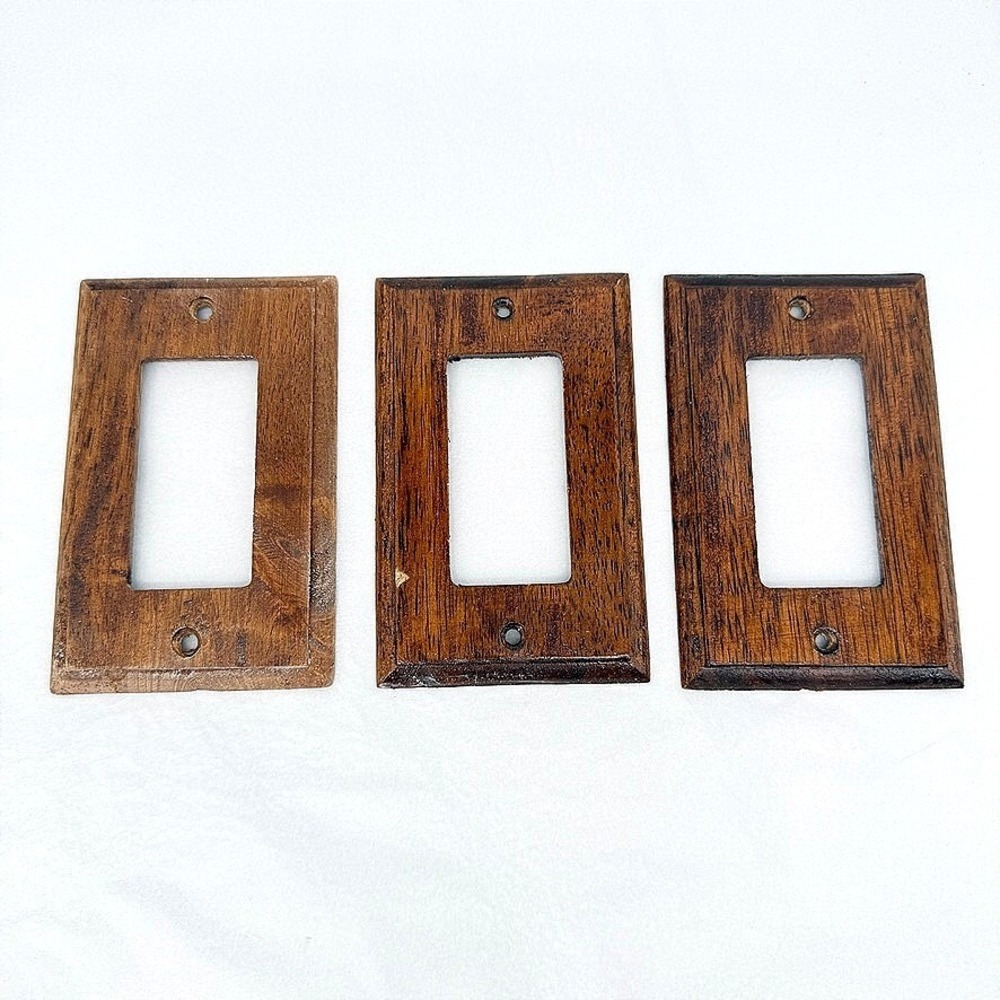 GE Outlet Box Covers Wood Grain Decora Switch Plate Set of 3 Rustic Home Retro